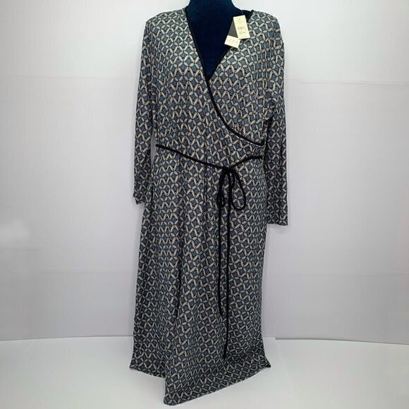 Loft Dress 12 M Maternity Surplice Blue Geometric V Neck NWT - Picture 1 of 10